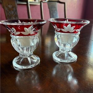Mikasa Red and Clear Glass Candle Holders